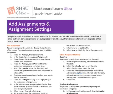 Add Assignments In Blackboard Ultra Courses Instructor Quick Start