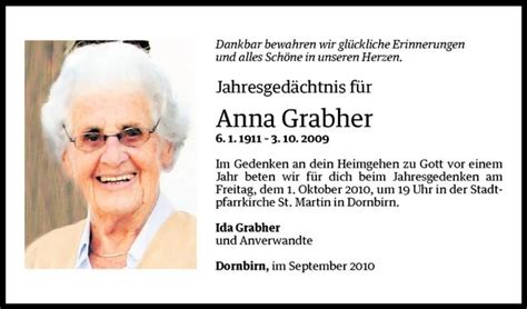 Todesanzeigen Von Anna Grabher Todesanzeigen Vorarlberger Nachrichten