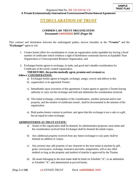 Declaration Of Trust 1 New Pdf Trust Law Trustee