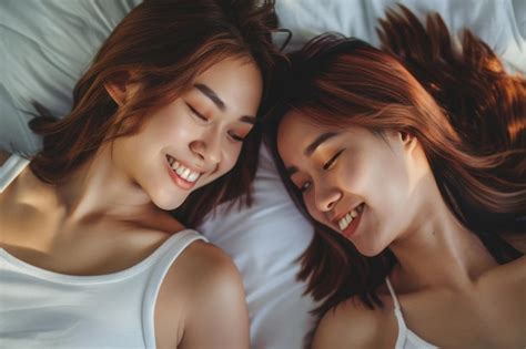 Premium Photo Happy Asian Lesbian Couple Lying On The Bed In The Bedroom
