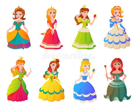 Fairy Tale Set Of Beautiful Princesses Stock Vector Illustration Of