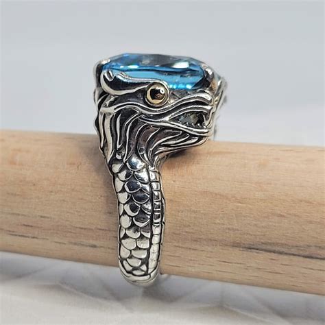 John Hardy Balinese Naga Batu Ring With Natural Blue Gem