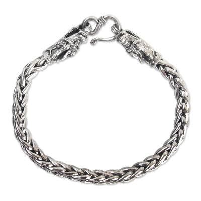 Sterling Silver Braided Chain Bracelet Loyal Dragon NOVICA