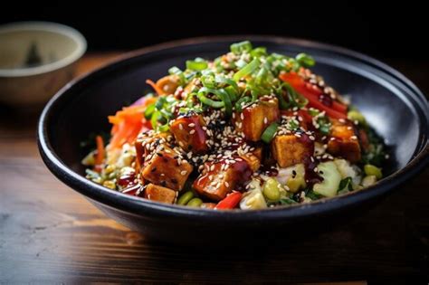 Premium Photo Soy Ginger Tofu Donburi Sensation