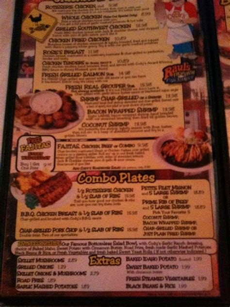 Menu at Cody's Original Roadhouse restaurant, Tampa, W Hillsborough Ave