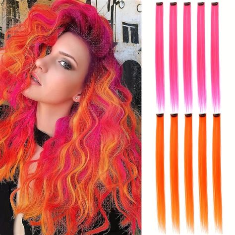 Clip In Straight Hair Extensions Colorful Party Clip Wig Temu United