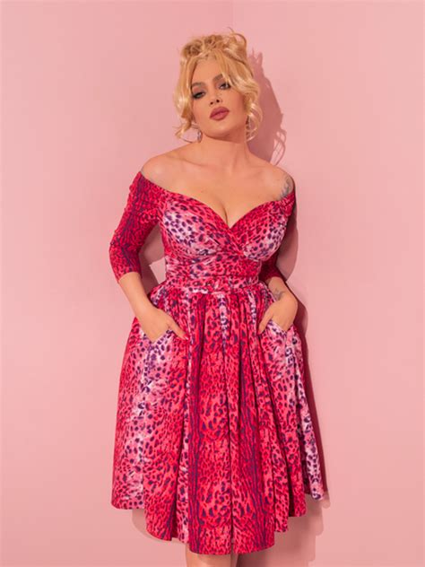 Starlet Swing Dress In Pink Leopard Print Retro Clothing Vixen By Micheline Pitt