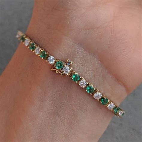 Diamond And Emerald Tennis Bracelet 5 Carats 14k Yellow Etsy