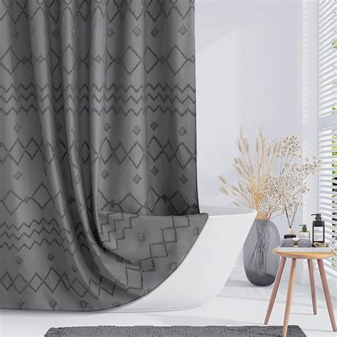 Seasonwood Gray Shower Curtain Boho Woven Modern Farmhouse Fabric