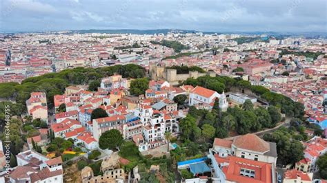 Vid O Stock Lisbon Aerial View Of Capital City Of Portugal Sao Jorge