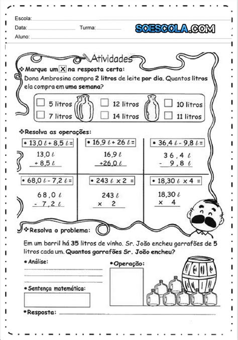 Atividades sobre Medidas de Capacidade SÓ ESCOLA