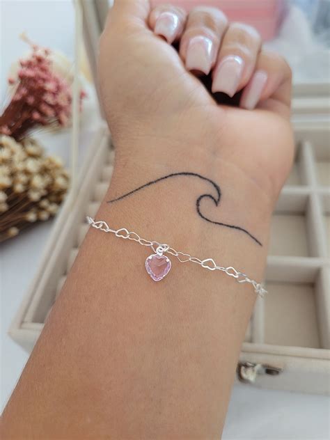 Pulseira Mini Corações Coração Rosa II Prata 925 Berloques Lua