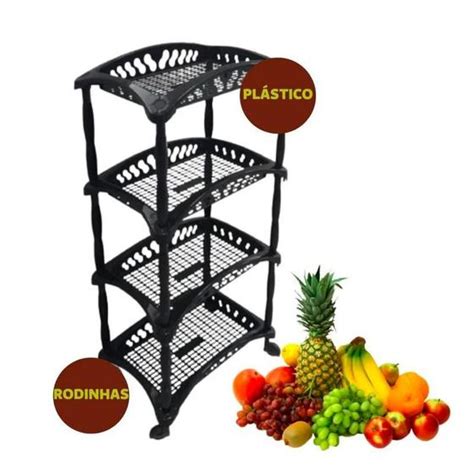 Fruteira Organizador Vertical Quadruplo Preta Andares Pr Tica Rodinha