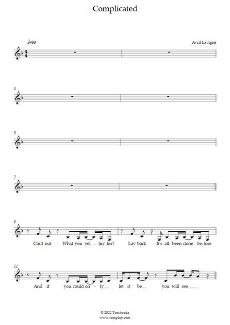 Complicated (Avril Lavigne) - Vocal Sheet Music