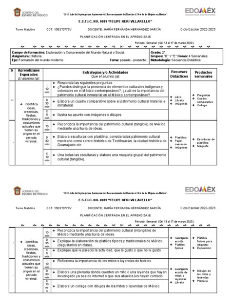 Del 13 Al 17 De Marzo 2° Pdf México Aprendizaje