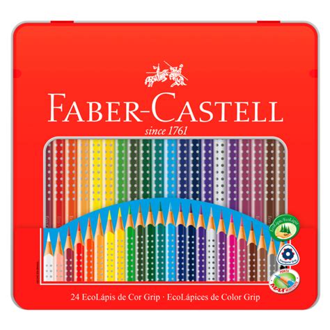 L Pis De Cor Faber Castell Cores Estojo De Lata S Papel Papelaria