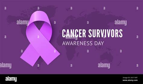 Cancer Survivors Awareness Day Banner Vector Template With World Map