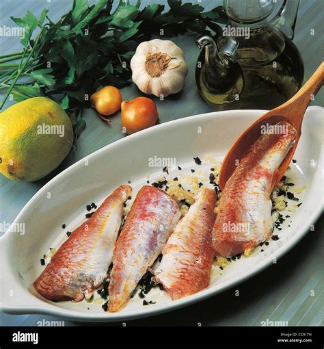 Kitchen Red Mullet Fillets With Herbs For 3 Stock Photo Alamy