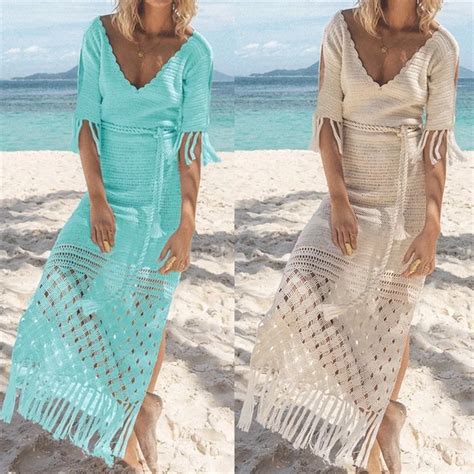 Womens Beach Wear Kimono Cover Up Swimwear Bikini Crochet Tassel Long