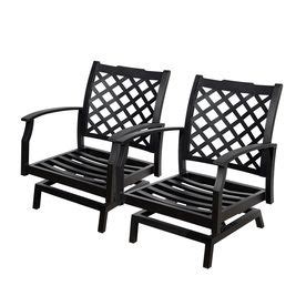 Allen Roth Set Of Carrinbridge Black Slat Seat Patio Spring Motion