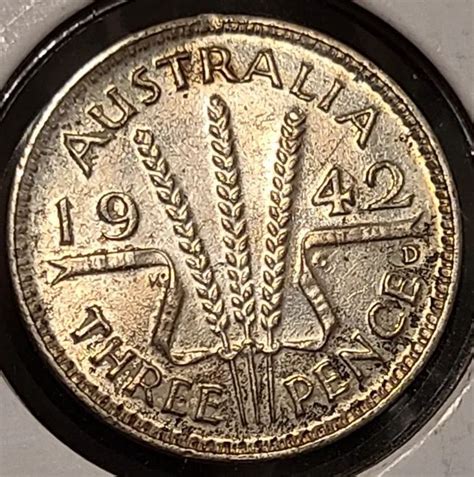 1942 Australian Three Pence Coin AU Condition For Sale Buy Now