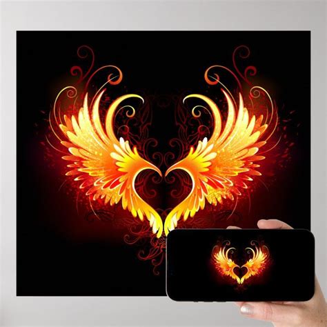 Angel Fire Heart With Wings Poster Zazzle Heart With Wings Tattoo Angel Wings Tattoo Heart