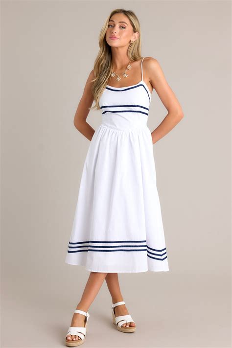 100% Cotton White Drop Waist Midi Dress - All Dresses | Red Dress