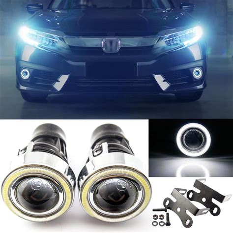 Led Projector Lens Angel Eyes Halo Ring Fog Lights Kit Fit