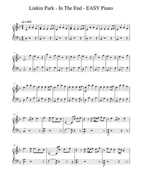 In The End Linkin Park Sheet Music For Piano Solo Easy