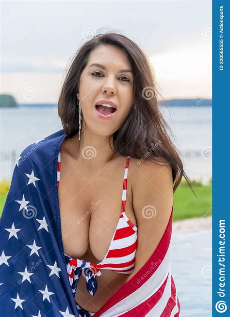 Patriotic Woman Wearing A Bikini Swimsuit Stock Image Image Of Adult