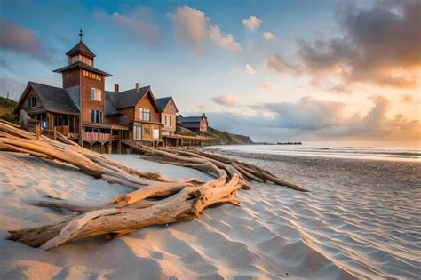 Premium AI Image | The beach house at sunset