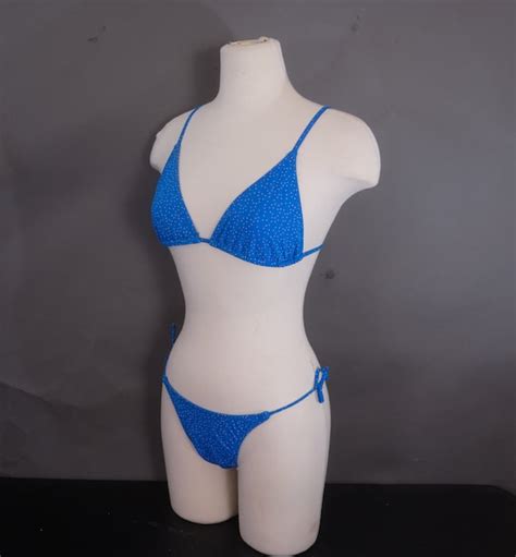 S String Bikini Blue White Polka Dot Piece Sw Gem
