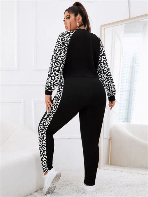 EMERY ROSE Plus Leopard Raglan Sleeve Tee Leggings SHEIN USA