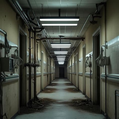 A Dimly Lit Abandoned Hospital Corridor Premium Ai Generated Image