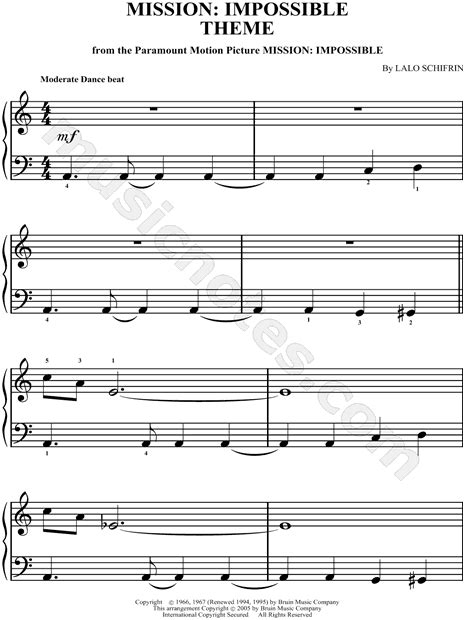 Lalo Schifrin "Mission: Impossible Theme" Sheet Music (Easy Piano) (Piano Solo) in A Minor ...