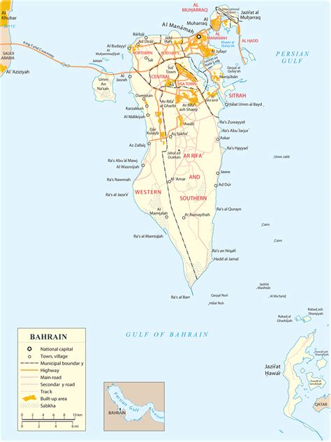 Bahrain Political Map With Capital Manama Kingdom In The Arabian Gulf ...