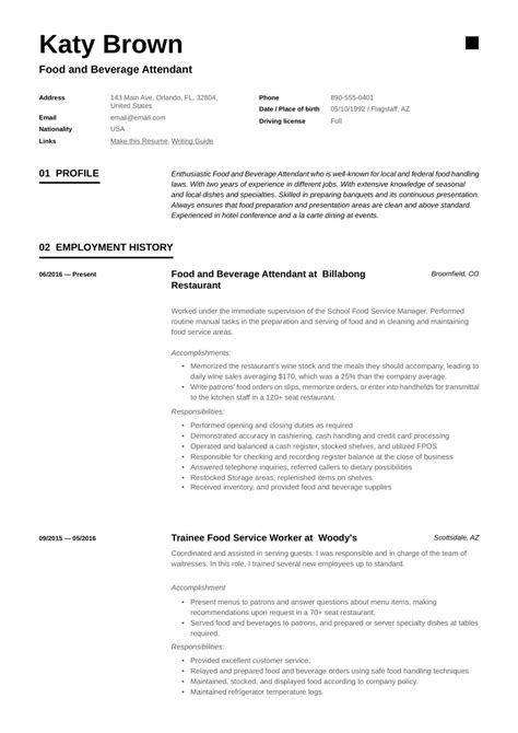 22 Food And Beverage Attendant Resumes Pdf And Word 2024