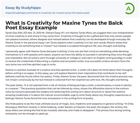 What Is Creativity For Maxine Tynes The Balck Poet Essay Example