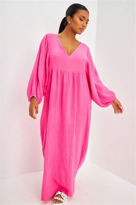 Robe Longue Ample En Gaze De Coton Rose Brentiny Paris