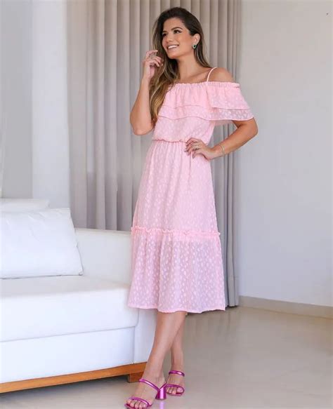 Vestido Ciganinha Babados No Decote Doce Flor Fashion Dresses