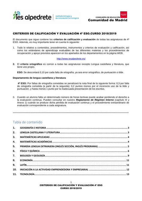 Pdf Criterios De CalificaciÓn Y EvaluaciÓn 4º Eso Curso … · Criterios