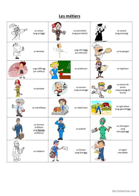 Les M Tiers Dictionnaire Visuel Ou T Fran Ais Fle Fiches Pedagogiques