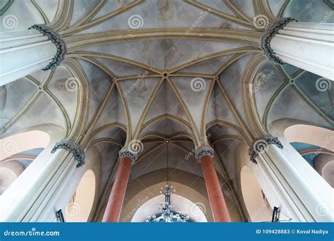 Arched Ceilings With Columns Of Baroque And Gothic Church Of St