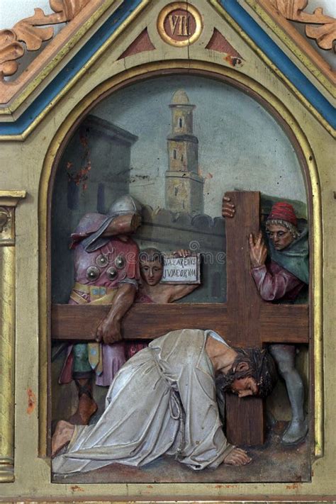 Th Stations Of The Cross Jesus Falls The Second Time Stock Image