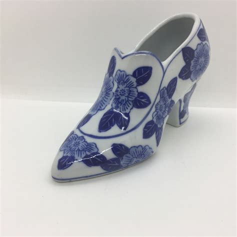 Vintage Blue Floral Porcelain Shoe Figure Planter Bella Etsy