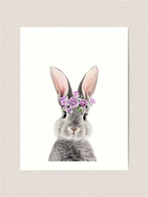 Bunny With Flower Crown Art Print For Sale By Lotusprintshop Redbubble