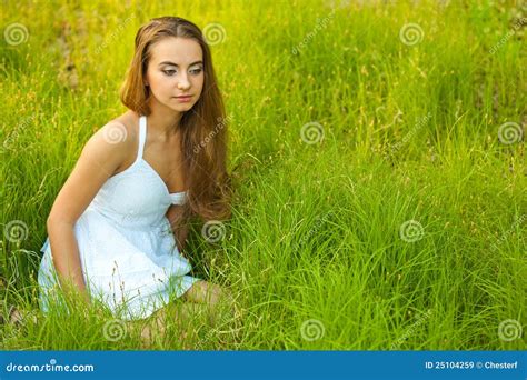 Beautiful Woman Sitting In The Grass Stock Image Image Of Girl Park