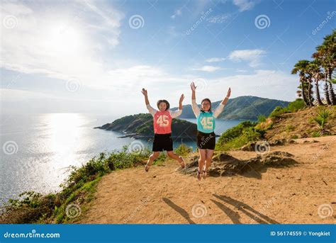 Two Girls Mother And Daughter Jumping Stock Image Image Of Daughter