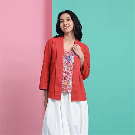 Jual Nona Rara Part Of Mirae Kebaya Simple Red Long Part Blus