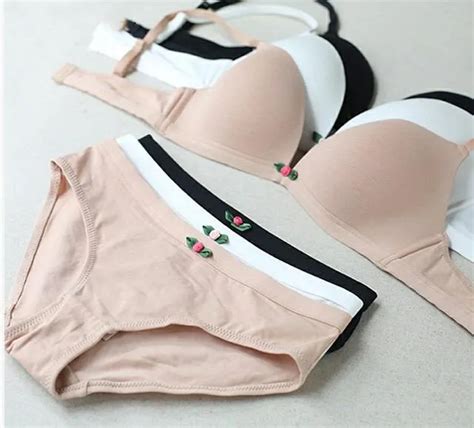 Women Soft Padded Wirefree Cotton Bra Hipster Panty Set B34 B36 B38 Sizes Sexy Lingerie Bra And
